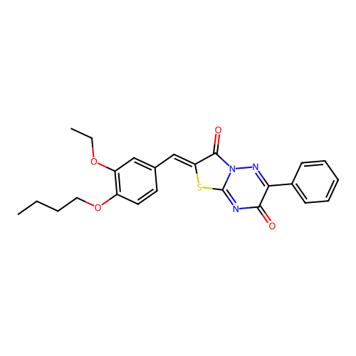 (Z)-2-(4-butoxy-3-ethoxybenzylidene)-6-phenyl-2H-thiazolo[3,2-b][1,2,4]triazine-3,7-dione structure