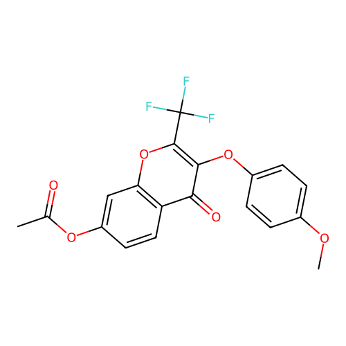 3-(4-methoxyphenoxy)-4-oxo-2-(trifluoromethyl)-4H-chromen-7-yl acetate structure