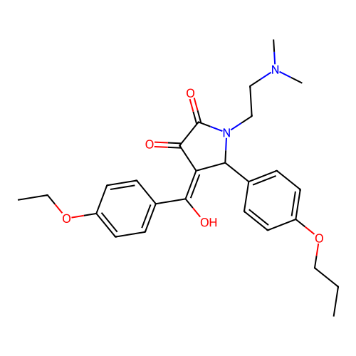 (4E)-1-(2-dimethylaminoethyl)-4-[(4-ethoxyphenyl)-hydroxymethylidene]-5-(4-propoxyphenyl)pyrrolidine-2,3-dione structure