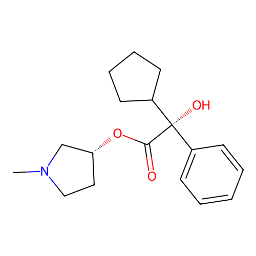 (R)-(R)-1-methylpyrrolidin-3-yl 2-cyclopentyl-2-hydroxy-2-phenylacetate structure