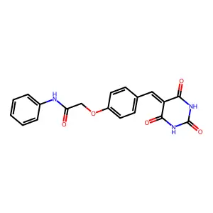 N-phenyl-2-[4-[(2,4,6-trioxo-1,3-diazinan-5-ylidene)methyl]phenoxy]acetamide structure