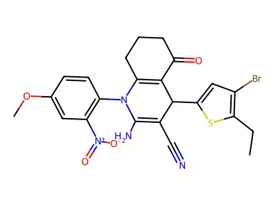2-Amino-4-(4-bromo-5-ethylthiophen-2-yl)-1-(4-methoxy-2-nitrophenyl)-5-oxo-1,4,5,6,7,8-hexahydroquinoline-3-carbonitrile structure