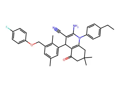 2-Amino-1-(4-ethylphenyl)-4-{3-[(4-fluorophenoxy)methyl]-2,5-dimethylphenyl}-7,7-dimethyl-5-oxo-1,4,5,6,7,8-hexahydroquinoline-3-carbonitrile structure
