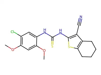 1-(5-chloro-2,4-dimethoxyphenyl)-3-(3-cyano-4,5,6,7-tetrahydro-1-benzothiophen-2-yl)thiourea structure