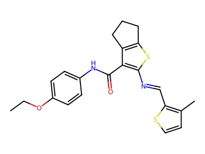 N-(4-ethoxyphenyl)-2-[(3-methylthiophen-2-yl)methylideneamino]-5,6-dihydro-4H-cyclopenta[b]thiophene-3-carboxamide structure