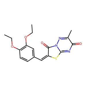 (2E)-2-(3,4-diethoxybenzylidene)-6-methyl-7H-[1,3]thiazolo[3,2-b][1,2,4]triazine-3,7(2H)-dione structure