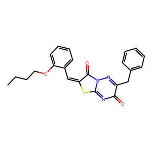 (2E)-6-benzyl-2-(2-butoxybenzylidene)-7H-[1,3]thiazolo[3,2-b][1,2,4]triazine-3,7(2H)-dione structure