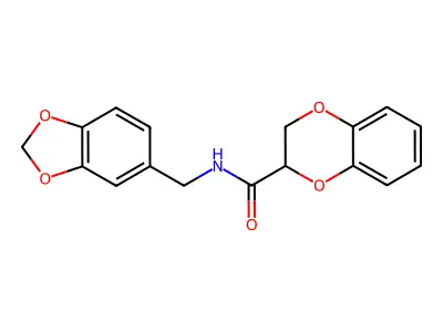 N-(1,3-benzodioxol-5-ylmethyl)-2,3-dihydro-1,4-benzodioxine-2-carboxamide structure