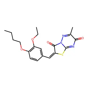 (2E)-2-(4-butoxy-3-ethoxybenzylidene)-6-methyl-7H-[1,3]thiazolo[3,2-b][1,2,4]triazine-3,7(2H)-dione structure