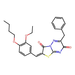 (2E)-6-benzyl-2-(4-butoxy-3-ethoxybenzylidene)-7H-[1,3]thiazolo[3,2-b][1,2,4]triazine-3,7(2H)-dione structure