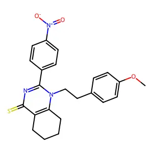 1-[2-(4-methoxyphenyl)ethyl]-2-(4-nitrophenyl)-1,4,5,6,7,8-hexahydroquinazoline-4-thione structure