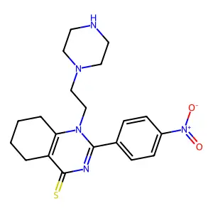 2-(4-nitrophenyl)-1-(2-(piperazin-1-yl)ethyl)-5,6,7,8-tetrahydroquinazoline-4(1H)-thione structure