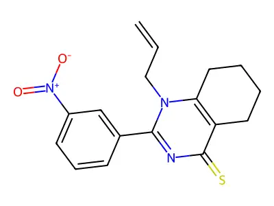 2-(3-Nitrophenyl)-1-(prop-2-en-1-yl)-1,4,5,6,7,8-hexahydroquinazoline-4-thione structure