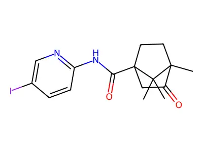 N-(5-iodopyridin-2-yl)-4,7,7-trimethyl-3-oxobicyclo[2.2.1]heptane-1-carboxamide structure