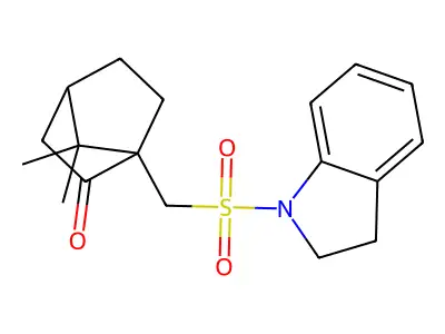 1-((Indolinylsulfonyl)methyl)-7,7-dimethylbicyclo[2.2.1]heptan-2-one structure
