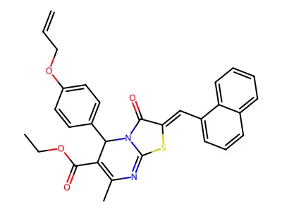 ethyl 7-methyl-2-(naphthalen-1-ylmethylidene)-3-oxo-5-(4-prop-2-enoxyphenyl)-5H-[1,3]thiazolo[3,2-a]pyrimidine-6-carboxylate structure