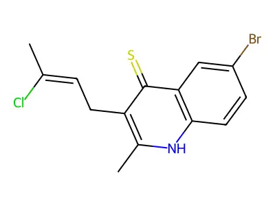 3-((2E)-3-chlorobut-2-enyl)-6-bromo-2-methylquinoline-4-thiol structure