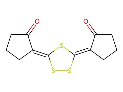 2-[5-(2-Oxocyclopentylidene)-1,2,4-trithiolan-3-ylidene]cyclopentan-1-one structure