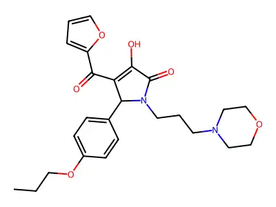 3-(furan-2-carbonyl)-1-(3-morpholin-4-ium-4-ylpropyl)-5-oxo-2-(4-propoxyphenyl)-2H-pyrrol-4-olate structure