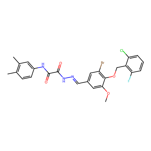 N'-[[3-bromo-4-[(2-chloro-6-fluorophenyl)methoxy]-5-methoxyphenyl]methylideneamino]-N-(3,4-dimethylphenyl)oxamide structure