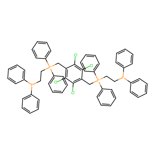 2-diphenylphosphanylethyl-diphenyl-[[2,3,5,6-tetrachloro-4-[(2-diphenylphosphanylethyl-diphenyl-phosphaniumyl)methyl]phenyl]methyl]phosphanium structure