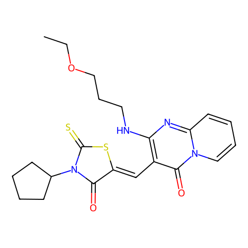 (Z)-3-cyclopentyl-5-((2-((3-ethoxypropyl)amino)-4-oxo-4H-pyrido[1,2-a]pyrimidin-3-yl)methylene)-2-thioxothiazolidin-4-one structure