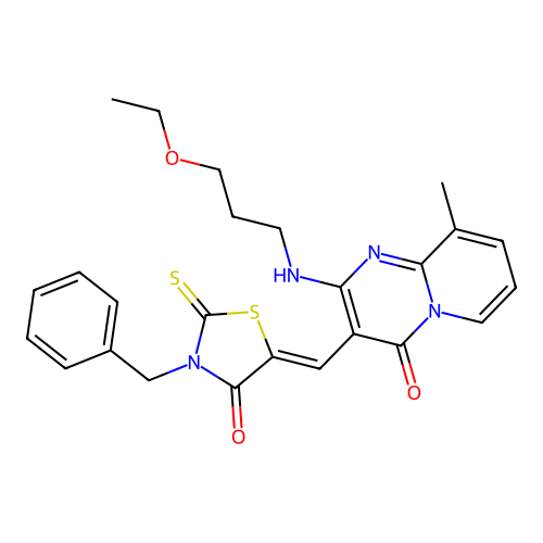 (Z)-3-benzyl-5-((2-((3-ethoxypropyl)amino)-9-methyl-4-oxo-4H-pyrido[1,2-a]pyrimidin-3-yl)methylene)-2-thioxothiazolidin-4-one structure
