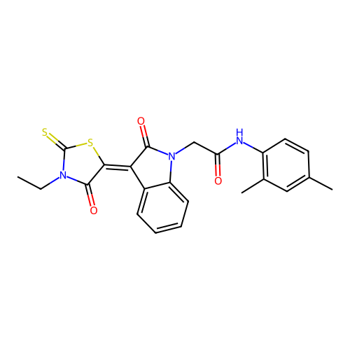 N-(2,4-dimethylphenyl)-2-[(3Z)-3-(3-ethyl-4-oxo-2-thioxo-1,3-thiazolidin-5-ylidene)-2-oxo-2,3-dihydro-1H-indol-1-yl]acetamide structure