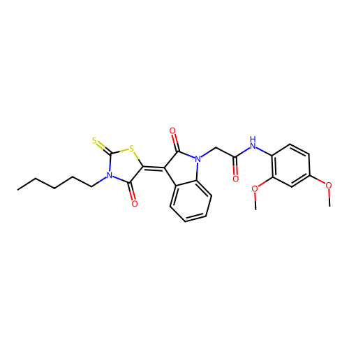 N-(2,4-dimethoxyphenyl)-2-[(3Z)-2-oxo-3-(4-oxo-3-pentyl-2-thioxo-1,3-thiazolidin-5-ylidene)-2,3-dihydro-1H-indol-1-yl]acetamide structure