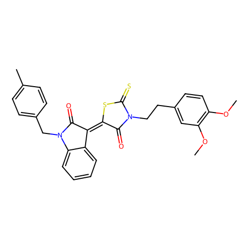 (3Z)-3-{3-[2-(3,4-dimethoxyphenyl)ethyl]-4-oxo-2-thioxo-1,3-thiazolidin-5-ylidene}-1-(4-methylbenzyl)-1,3-dihydro-2H-indol-2-one structure