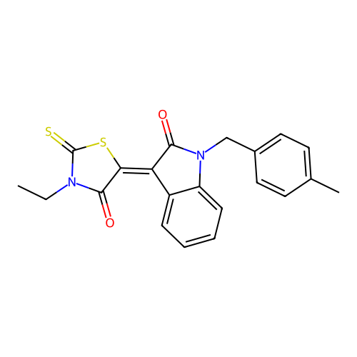 (3Z)-3-(3-ethyl-4-oxo-2-thioxo-1,3-thiazolidin-5-ylidene)-1-(4-methylbenzyl)-1,3-dihydro-2H-indol-2-one structure