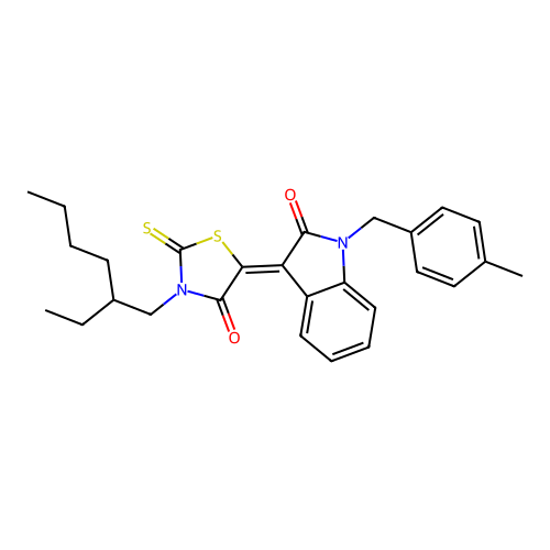 (3Z)-3-[3-(2-ethylhexyl)-4-oxo-2-thioxo-1,3-thiazolidin-5-ylidene]-1-(4-methylbenzyl)-1,3-dihydro-2H-indol-2-one structure