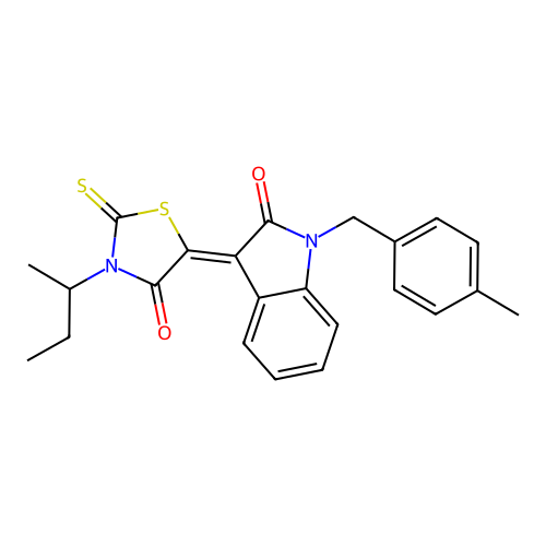 (Z)-3-(sec-butyl)-5-(1-(4-methylbenzyl)-2-oxoindolin-3-ylidene)-2-thioxothiazolidin-4-one structure