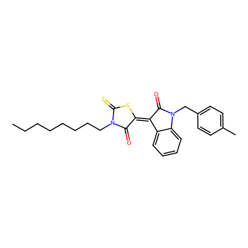 (3Z)-1-(4-methylbenzyl)-3-(3-octyl-4-oxo-2-thioxo-1,3-thiazolidin-5-ylidene)-1,3-dihydro-2H-indol-2-one structure