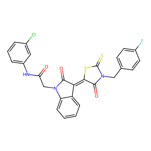N-(3-chlorophenyl)-2-{(3Z)-3-[3-(4-fluorobenzyl)-4-oxo-2-thioxo-1,3-thiazolidin-5-ylidene]-2-oxo-2,3-dihydro-1H-indol-1-yl}acetamide structure