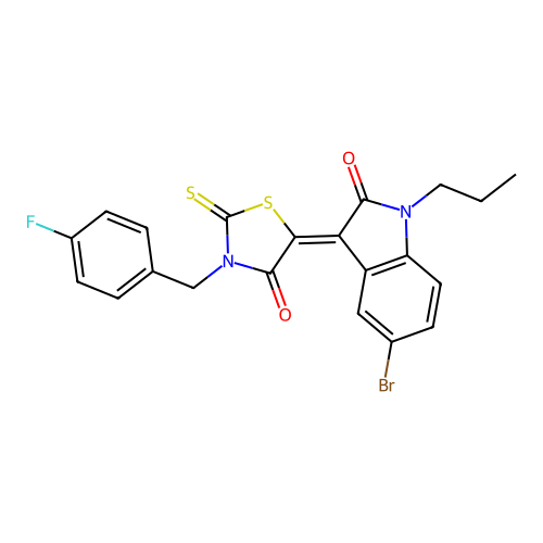 (3Z)-5-bromo-3-[3-(4-fluorobenzyl)-4-oxo-2-thioxo-1,3-thiazolidin-5-ylidene]-1-propyl-1,3-dihydro-2H-indol-2-one structure