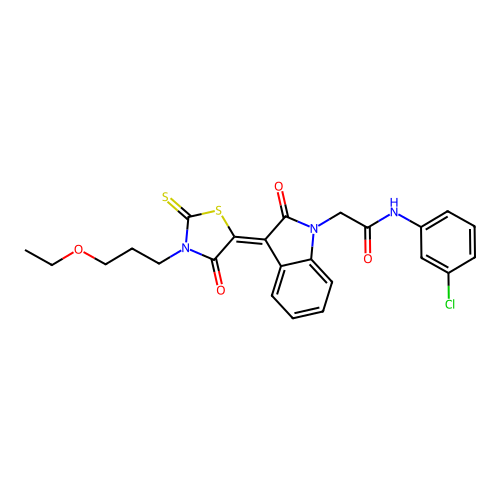 N-(3-chlorophenyl)-2-{(3Z)-3-[3-(3-ethoxypropyl)-4-oxo-2-thioxo-1,3-thiazolidin-5-ylidene]-2-oxo-2,3-dihydro-1H-indol-1-yl}acetamide structure