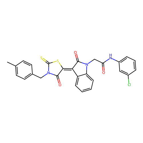 N-(3-chlorophenyl)-2-{(3Z)-3-[3-(4-methylbenzyl)-4-oxo-2-thioxo-1,3-thiazolidin-5-ylidene]-2-oxo-2,3-dihydro-1H-indol-1-yl}acetamide structure