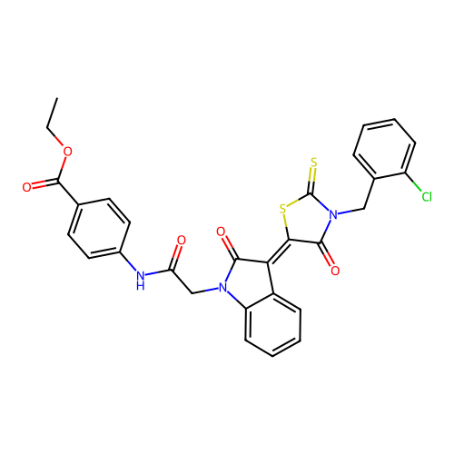 ethyl 4-[({(3Z)-3-[3-(2-chlorobenzyl)-4-oxo-2-thioxo-1,3-thiazolidin-5-ylidene]-2-oxo-2,3-dihydro-1H-indol-1-yl}acetyl)amino]benzoate structure