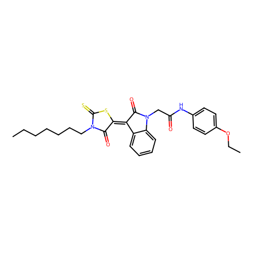 N-(4-ethoxyphenyl)-2-[(3Z)-3-(3-heptyl-4-oxo-2-thioxo-1,3-thiazolidin-5-ylidene)-2-oxo-2,3-dihydro-1H-indol-1-yl]acetamide structure