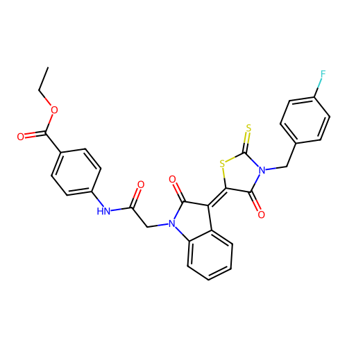 ethyl 4-[({(3Z)-3-[3-(4-fluorobenzyl)-4-oxo-2-thioxo-1,3-thiazolidin-5-ylidene]-2-oxo-2,3-dihydro-1H-indol-1-yl}acetyl)amino]benzoate structure