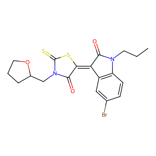 5-(5-Bromo-2-oxo-1-propylindolin-3-ylidene)-3-((tetrahydrofuran-2-yl)methyl)-2-thioxothiazolidin-4-one structure