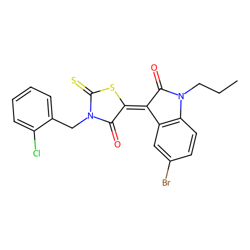 5-(5-Bromo-2-oxo-1-propylindolin-3-ylidene)-3-(2-chlorobenzyl)-2-thioxothiazolidin-4-one structure