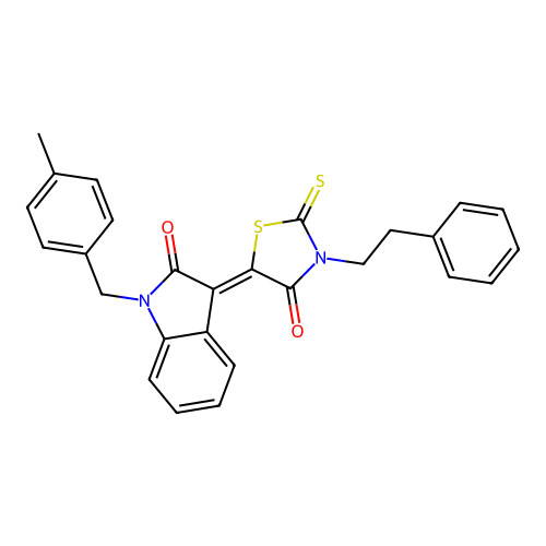 (3Z)-1-(4-methylbenzyl)-3-[4-oxo-3-(2-phenylethyl)-2-thioxo-1,3-thiazolidin-5-ylidene]-1,3-dihydro-2H-indol-2-one structure