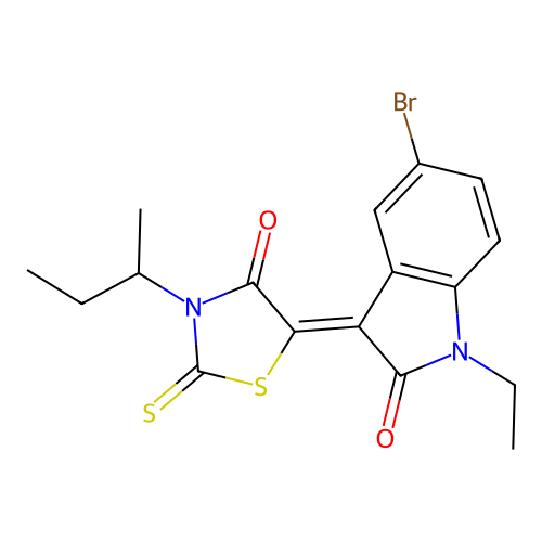5-(5-Bromo-1-ethyl-2-oxoindolin-3-ylidene)-3-(sec-butyl)-2-thioxothiazolidin-4-one structure