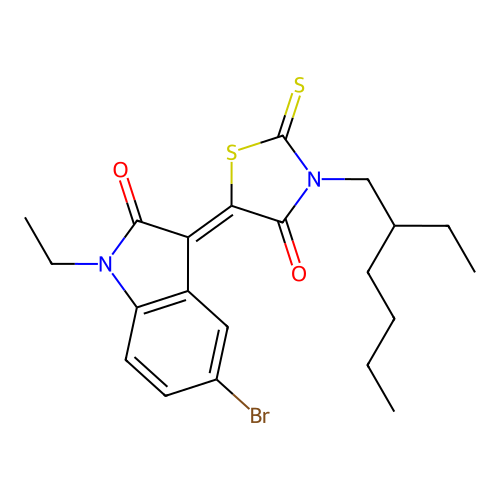 (3Z)-5-bromo-1-ethyl-3-[3-(2-ethylhexyl)-4-oxo-2-thioxo-1,3-thiazolidin-5-ylidene]-1,3-dihydro-2H-indol-2-one structure