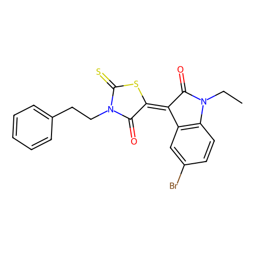 5-(5-Bromo-1-ethyl-2-oxoindolin-3-ylidene)-3-phenethyl-2-thioxothiazolidin-4-one structure