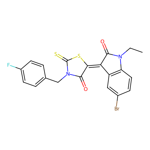 5-(5-Bromo-1-ethyl-2-oxoindolin-3-ylidene)-3-(4-fluorobenzyl)-2-thioxothiazolidin-4-one structure