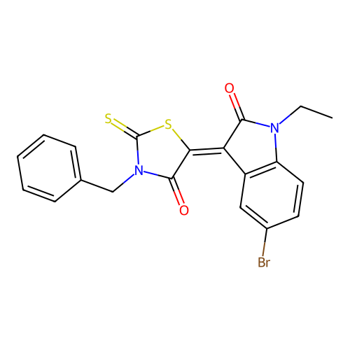 3-Benzyl-5-(5-bromo-1-ethyl-2-oxoindolin-3-ylidene)-2-thioxothiazolidin-4-one structure