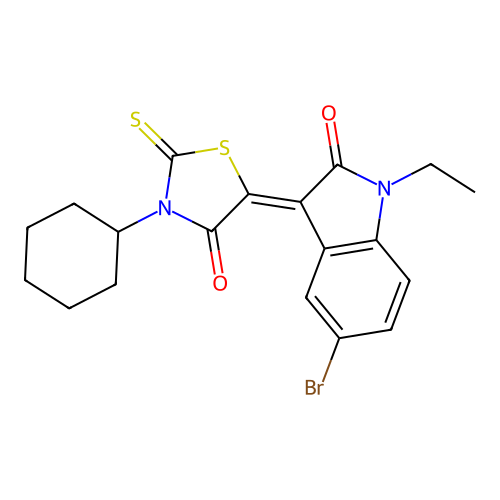5-(5-Bromo-1-ethyl-2-oxoindolin-3-ylidene)-3-cyclohexyl-2-thioxothiazolidin-4-one structure